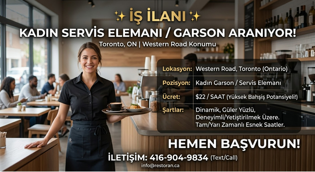 İŞ İLANI KADIN SERVİS ELEMANI GARSON ARANIYOR